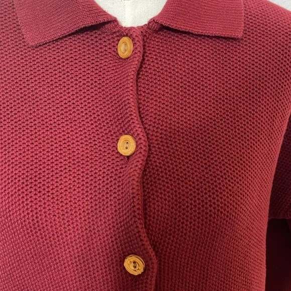 J. Jill Women’s Red Waffle Knit Collared Button Sweater Size Small - Picture 2 of 6